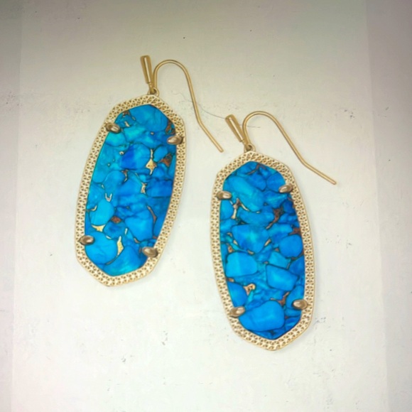 Kendra Scott Elle Gold Drop Earrings in Bronze Veined Turquoise Magnesite. - Picture 2 of 4